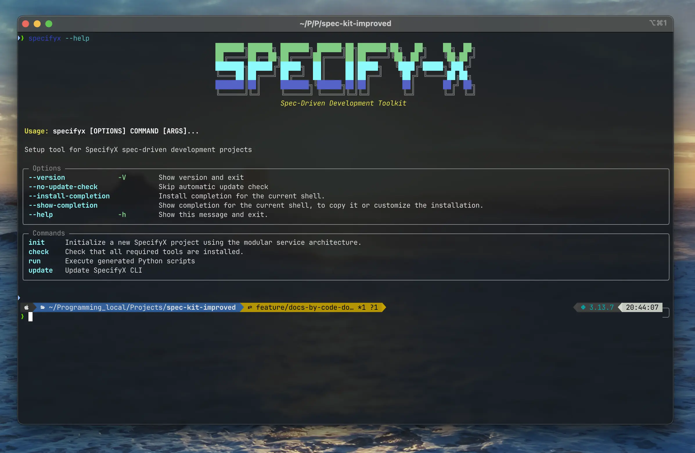 SpecifyX CLI Help Command